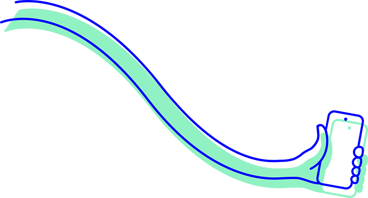 Ein langer Arm mit einem Handy in der Hand